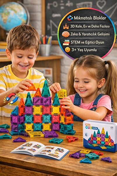 TOYFEST Magnetic Mini Manyetik 3D Yapı Blokları 49 Parça 3,75 cm | STEM Zeka ...