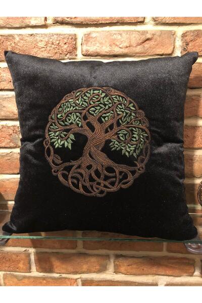 harmony factory Tree of Life Embroidered Black Velvet Cushion Cover 40X40 Tre...