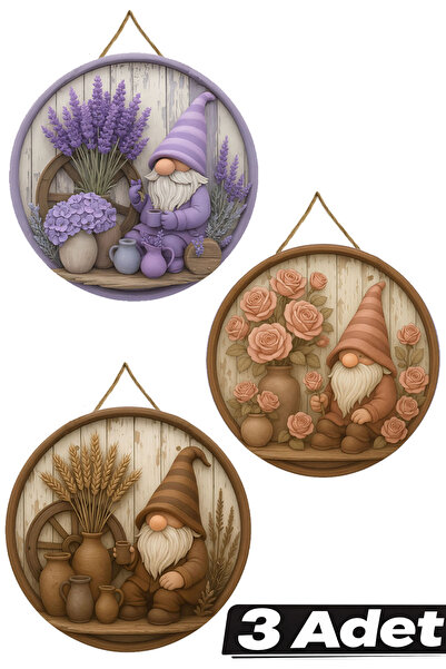 MARNELLO CONSEPT Gnome Ahşap MDF 3 lü Set Duvar Süsü - Retro Tasarım 3 lu Set...