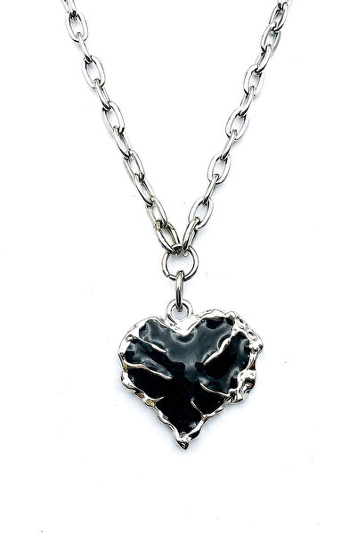 Nicheloop Sevgiliye Özel Hediye Erkek Kadın Gotik İskelet Siyah Kalp Kolye