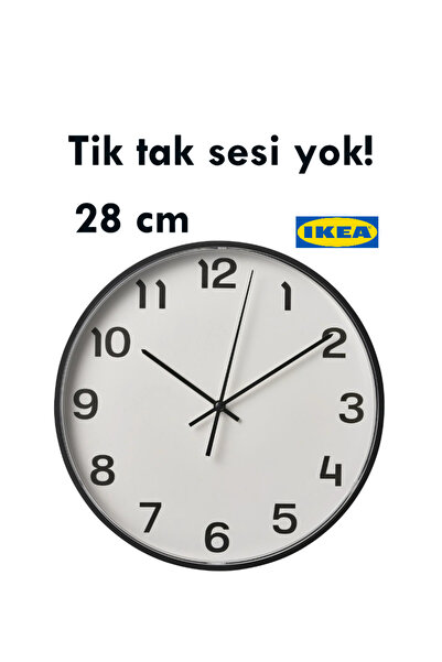 IKEA PLUTTIS SESSİZ ÇALIŞAN KUVARS DUVAR SAATİ, Siyah, 28 cm