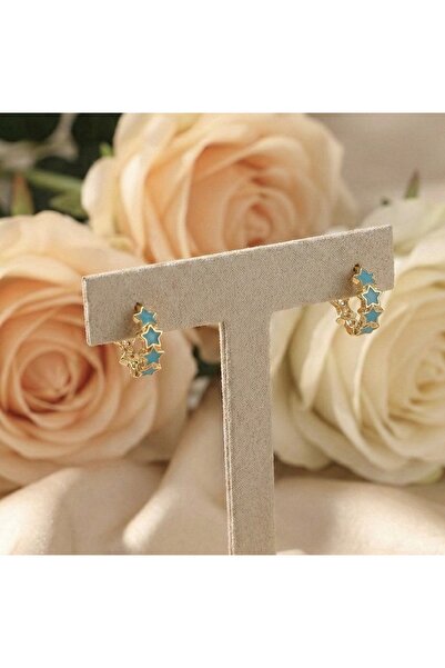 BEKLEMİN TAKILARI Xuping 14 K Mavi Mineli Yıldız Halka Küpe - Şık Huggie Tasa...