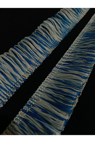 ULUPAMİR Blue White Rug Blanket Pillow Ruffle Edge Tasseled Strips 1 Meter