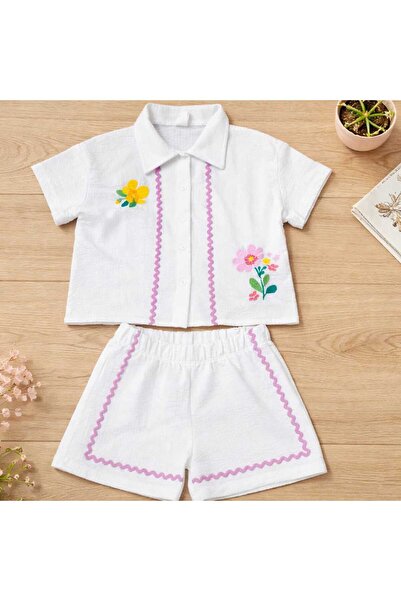 LCW STEPS قميص وسروال قصير للفتيات من LCW Kids مكون من قطعتين