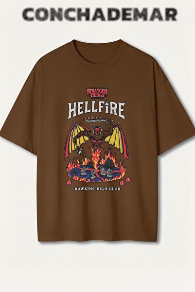 Vordevia Stranger Things Hellfire Baskılı Premium Oversize Pamuklu T-shirt