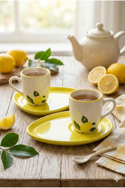 Homerest Set of Patterned Fruit and Figure 2 Ceramic Coffee Cups, Colorful De...