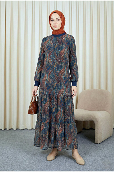 MODAQU Authentic Pattern Lined Chiffon Dress - Emerald