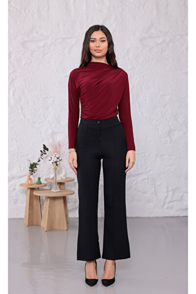 happinice Γυναικείο υφασμάτινο παντελόνι με ψηλή μέση και στενό τελείωμα