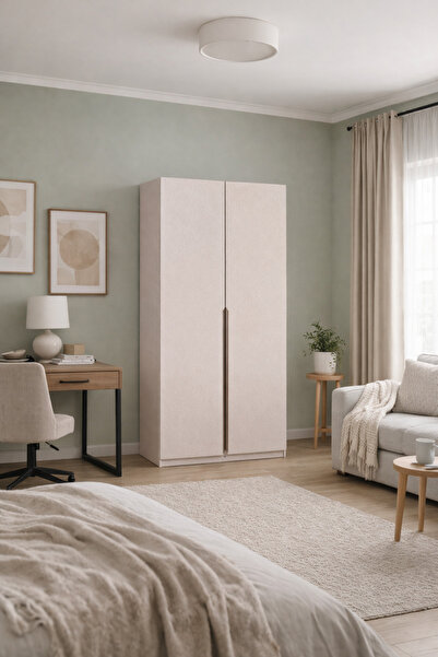 eos mobilya Sensörlü LED’li Çift Askılı Gardırop 100x59x218 cm Sunta Kapaklı