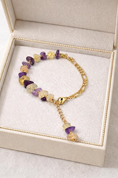 Agatella Tasarım Steel Bracelet with Amethyst & Citrine Natural Stones – Hand...