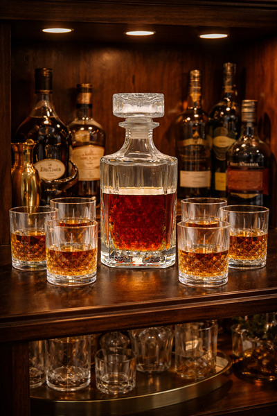 moontime alaçatı 6'lı Kristal Viski Bardağı ve Karaf Seti, Şık Tasarım, Premi...