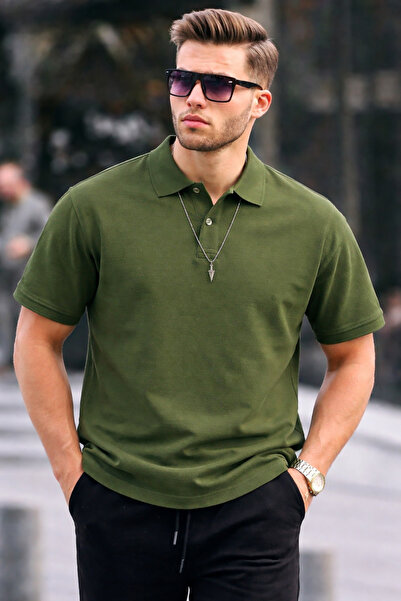 COMBİNE MİCHAİL Erkek Basic Relax Haki Polo Yaka Tişört