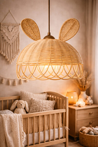 REMO Rattan Bambu Hasır Dekoratif Tavşan Avize