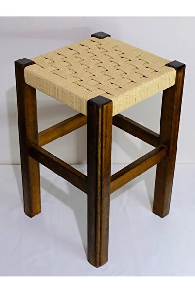ÇALIK Hasır ve Ahşap Tabure – 45 cm | Dekoratif Oturma Taburesi