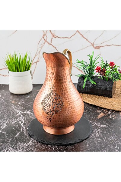 DMT COPPER HOME Gaziantep El Yapımı Bakır Sürahi 1800 ml –Osmanlı Motifli, Pi...
