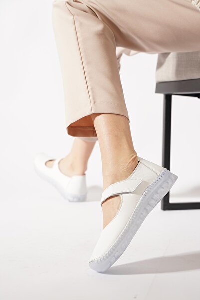 Moda Pie Poltes Velcro Gel Sole Genuine Leather Women's Shoes White Skin