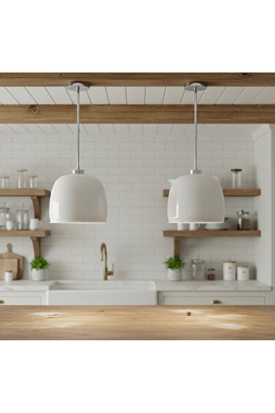 demet habek mylights İki Adet Krom Kaplama Gövde Opal Beyaz Cam Modern Yarı S...