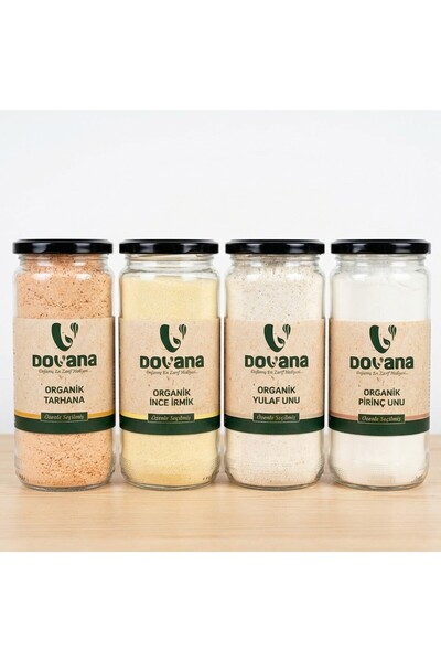 DOVANA Organik 4’lü Bebek Beslenme Seti – Pirinç Unu, Yulaf Unu, ince irmik v...