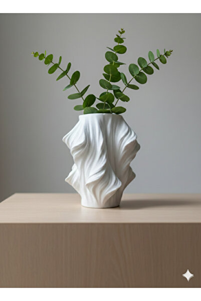 M&C Concept Minimalist Aura Kıvrımlı Mat Beyaz Dekoratif El Yapımı Vazo