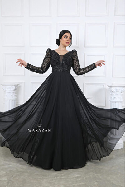 Warazan long-sleeved embroidered sequined dress