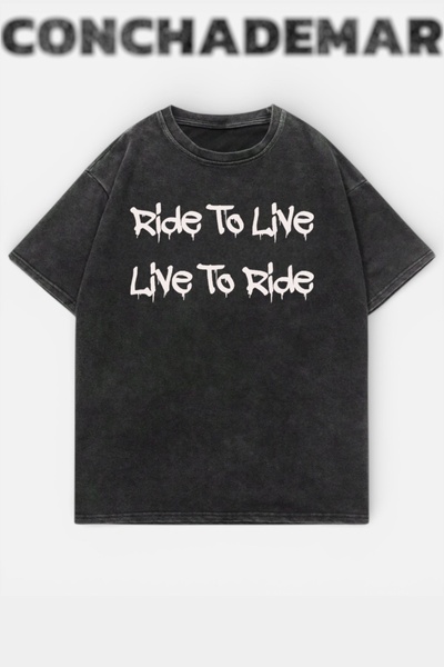 Vordevia Ride To Live με τύπωμα Πλενόμενο T-Shirt oversized Unisex Vintage Άν...