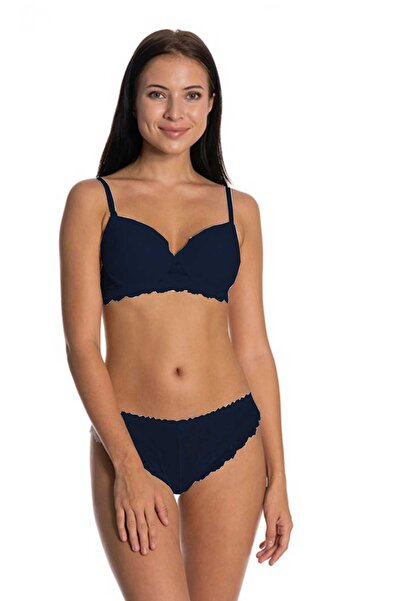 Mestore Unpadded Full Lace Bra Set Navy Blue
