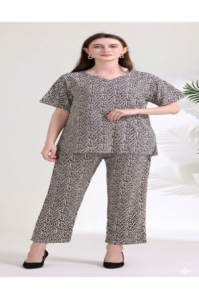 BRK Women's two-piece short-sleeved leopard print soft multi-colored pajama set