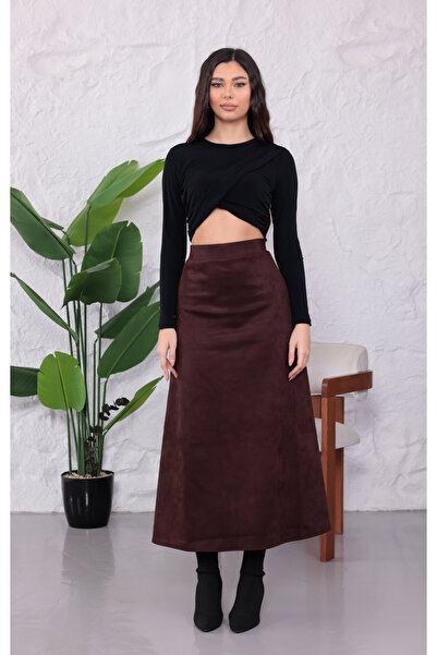 happinice Γυναικεία σουέτ φούστα μίντι με υφή