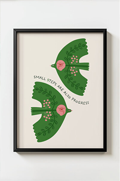 MIOVI WORKS Küçük Adımlar da İlerlemedir | Çerçeveli Poster Minimal Kuş Motiv...