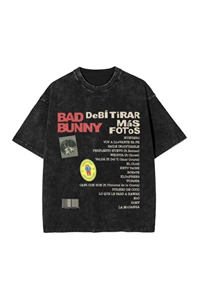 Vordevia Bad Bunny cu imprimeu Lavabil supradimensionat tricou Unisex Vintage...