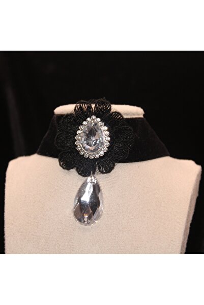 Mournbelle Gümüş Taşlı Dantel İşlemeli El Yapımı Choker