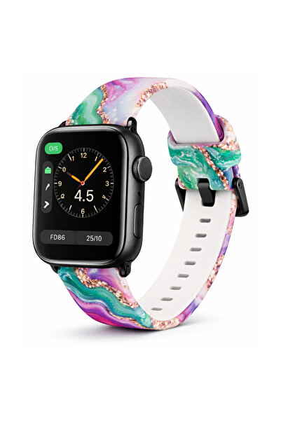 OEM Curea Apple Watch Silicon Multicolor Verde Tip Agate, Rezistentă Apă, 42–...