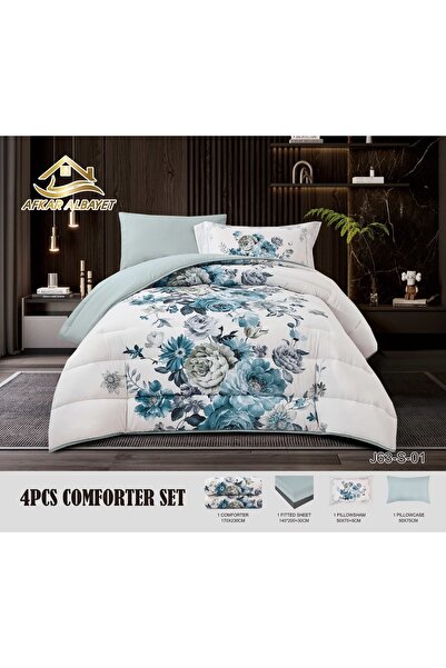 Afkar Albayet Single and a half summer bedspread, 4 pieces, floral pattern, m...