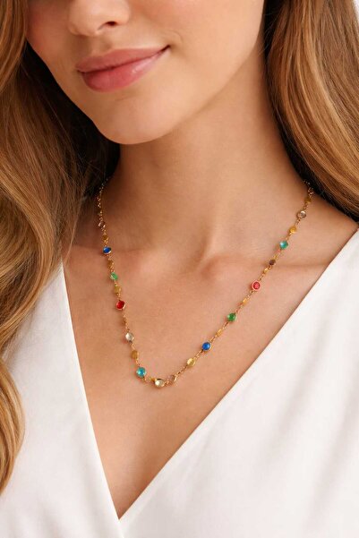 FASHION Çok Renkli Oval Y Kolye