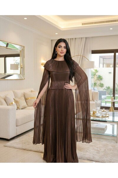 alqarat Taraf Pleated Gown with Royal Cape Collar