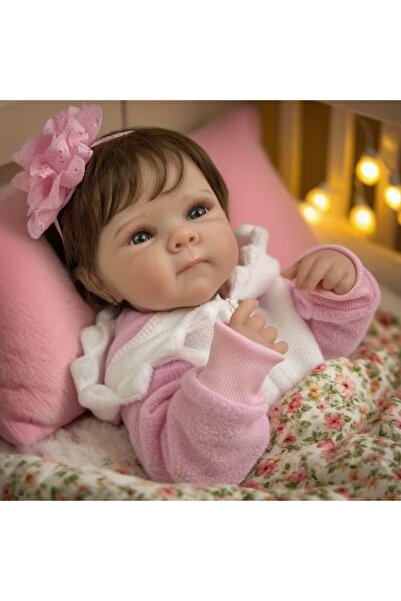 LunaDefano 48 Cm Reborn Bebek Full Vinil El Köklü Saç Pembe Tulumlu Gerçekçi