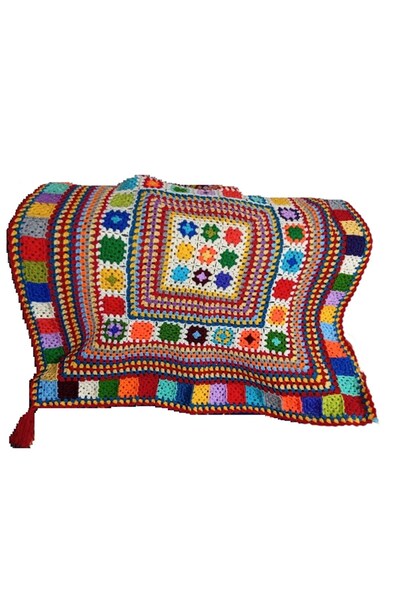eL&Ma Design El Örgüsü Etnik Otantik Püsküllü Çok Amaçlı Örtü (75 Cm x 75 Cm)