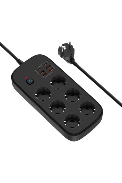 Mobilzone Akım Korumalı Grup Priz Duvar Tipi 6x Priz, 2x Type-C, 4x USB Port ...