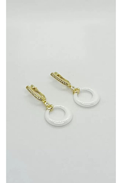 ndjewelry White Ring Detailed Stone Gold Earrings