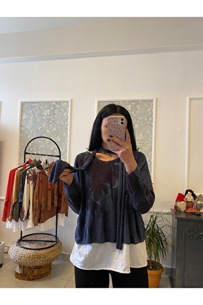 Çiçek Desen Sim Detaylı Fularlı Bluz