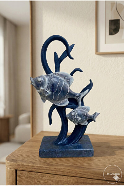 Dekoromi Dekoratif 2li El Boyaması Balık Obje ve Biblo (30x15cm) Ev Ofis Akse...