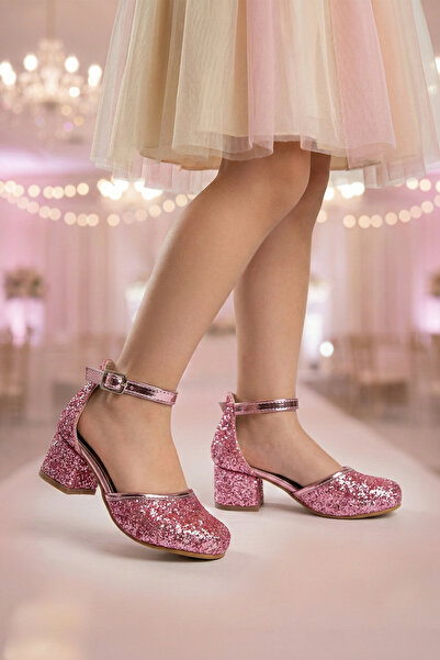 sanya kids Broken Glass Patterned Elegant Heeled Children's Evening Dress Shoes