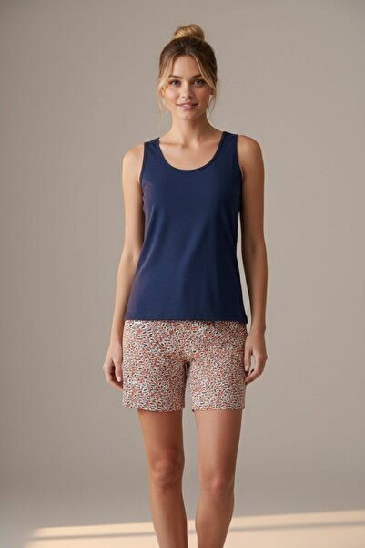 PİJAPİA Γυναικείο Σετ Πιτζάμες με Σορτς ελαστικό ύφασμα Ναυτικό Μπλε