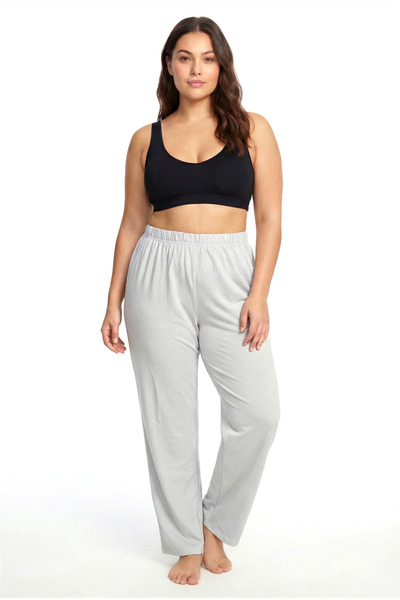 modaserdem Mdsrdm Women's Plus Size Relaxed Fit Gray Pocketed Pajama Bottoms