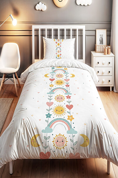 EVPANYA Gülümseyen Gökyüzü Desenli Tek Kişilik Bebek Çocuk Nevresim Seti