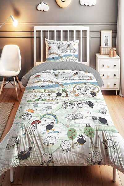 EVPANYA Happy Sheep Land Patterned Single Baby Kids Bedding Set