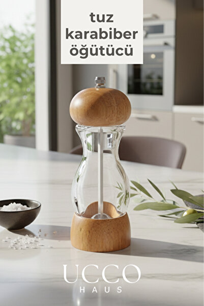UCCO مطحنة ملح وفلفل فاخرة بامبو أكريليك مقاس 16 سم - موزع ملح وفلفل