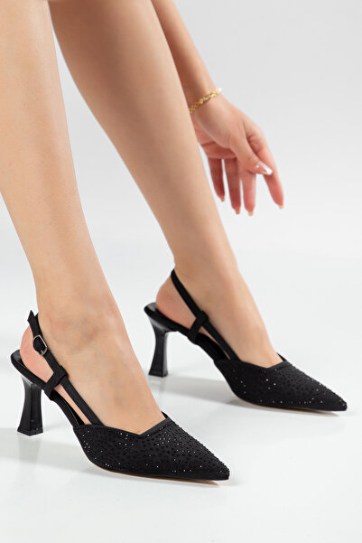 LARİNA SHOES Elegant Stone Printed Open Back Women's Evening Dress Shoes with...