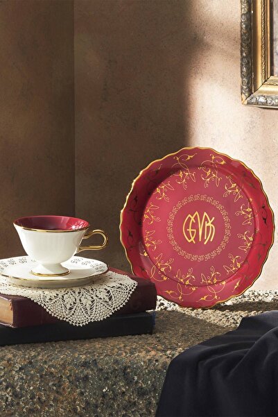 moontime alaçatı Şık Tulu Pasta Tabaklı Çay Takımı, Zarif ve Modern Tasarım