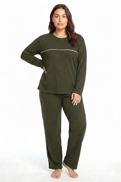 modaserdem Mdsrdm Large Size Striped Detail Thick Long Sleeve Women's Pajama ...